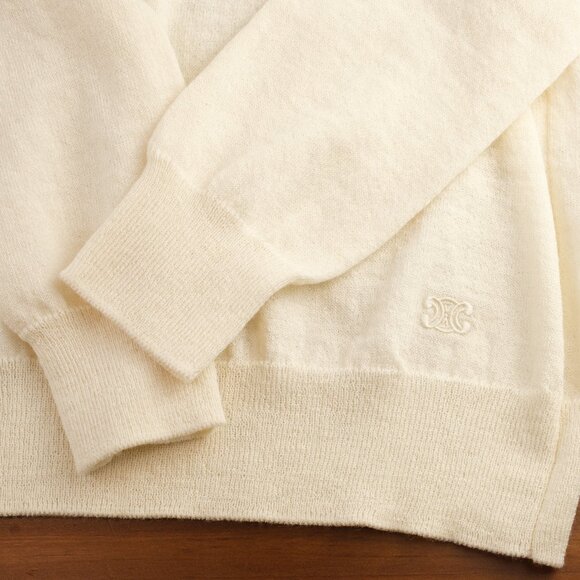 Celine Triomphe-Embroidered Wool Turtleneck Sweater, Off White, Size Small (S) - Picture 6 of 9